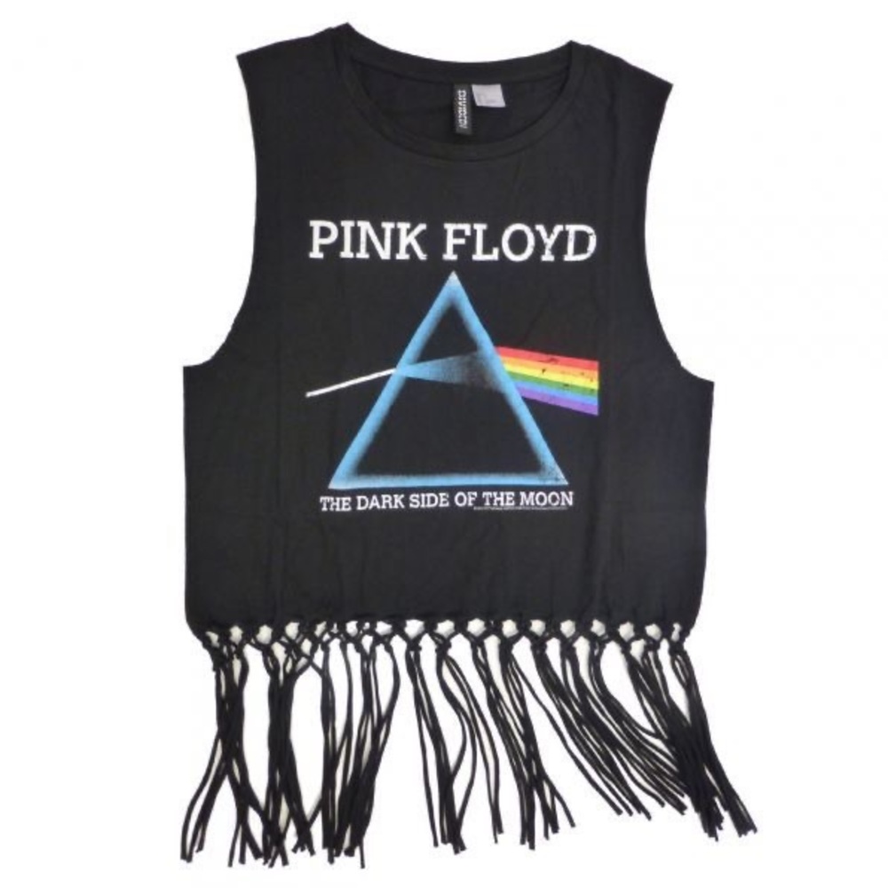 Divided H&M Pink Floyd Fringe Tank Crop Top Size Small 💯 Cotton.